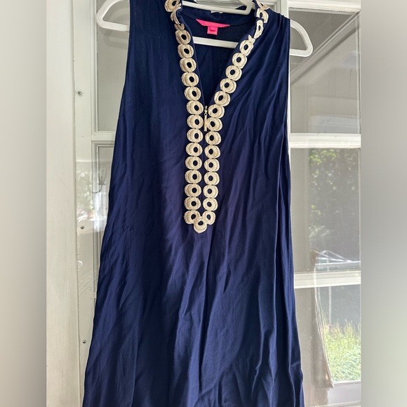 Lilly Pullitzer Jane Shift Dress True Navy with gold size 8 - Picture 3 of 6